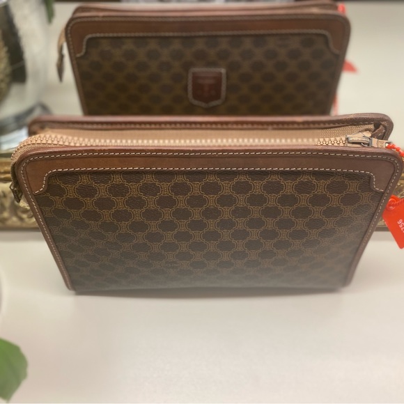 SOLD—Celine Triomphe Vintage Canvas Monogram Macadam Leather Clutch Cosmetic - Picture 5 of 16
